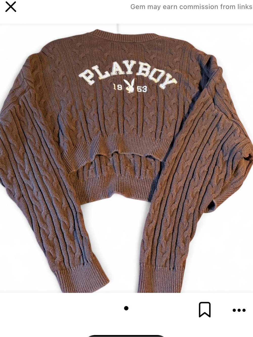 PacSun Brown Cropped Cable Knit Sweater with PLAYBOY Logo size S